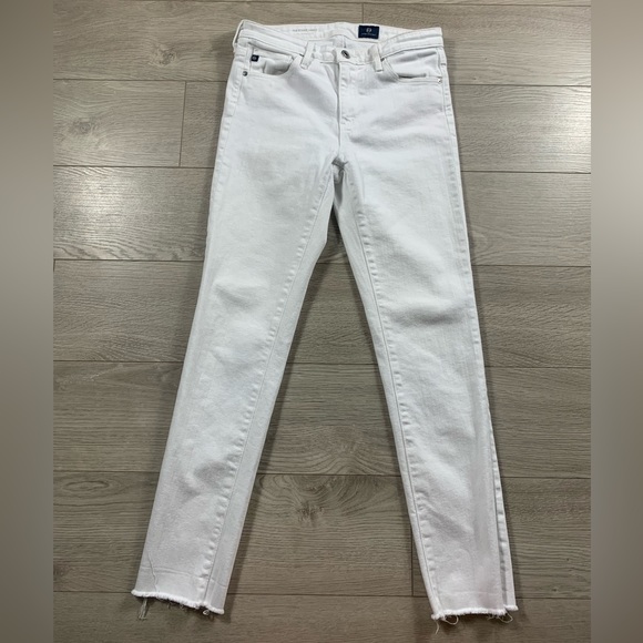 AG The Stevie Slim Straight Ankle Raw Hem White Jeans - Picture 2 of 13